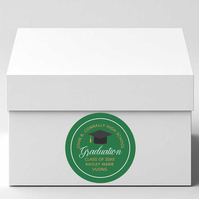 2025 Abschluss Green Gold Custom School Party Runder Aufkleber (Von Creator hochgeladen)