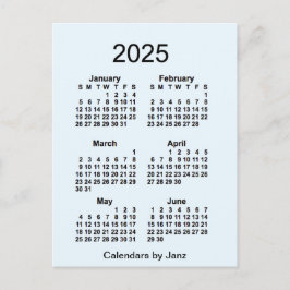 2025 Alice Blue 6 Month Mini Kalender von Janz Postkarte