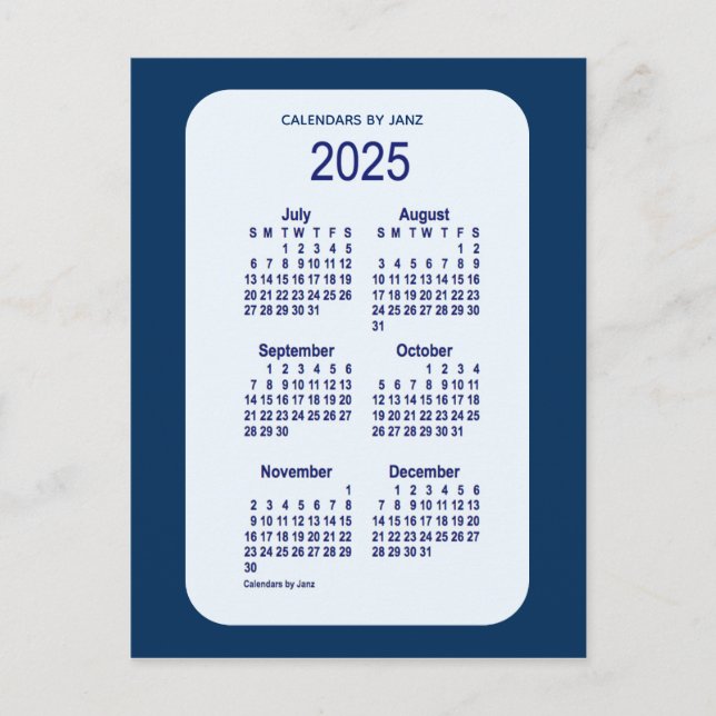 2025 Alice Blue 6 Month Mini Kalender von Janz Postkarte (Vorderseite)