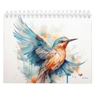 2025 Aquarell-Vogelbaum monatliche Mauer Kalender