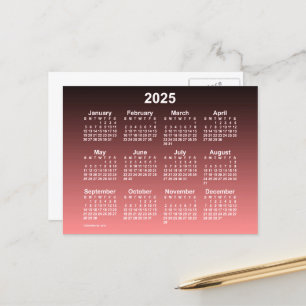 2025 Ausgebleichter roter Neon-Mini-Kalender von J Postkarte