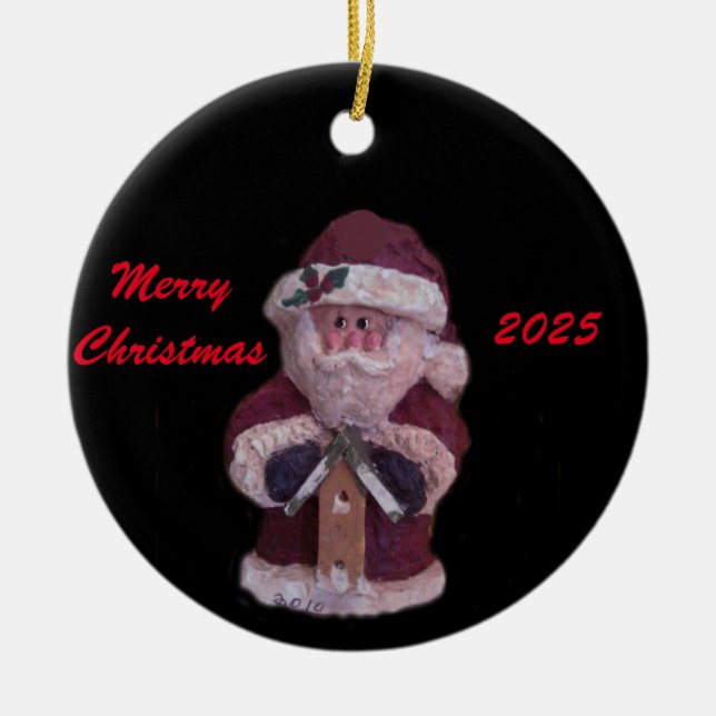 2025 BIRDHOUSE SANTA MERRY CHRISTMAS KERAMIK ORNAMENT (Vorne)
