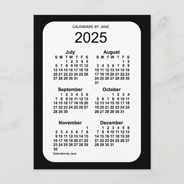 2025 Black 6 Month Mini Kalender von Janz Postkarte (Vorderseite)