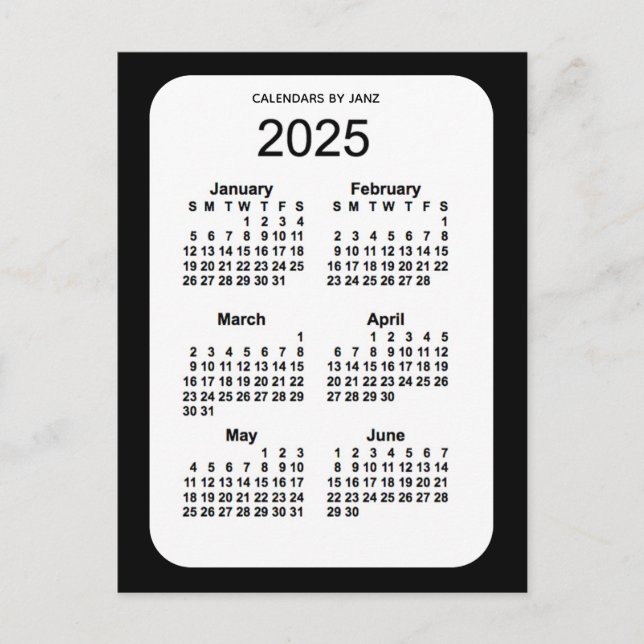 2025 Black 6 Month Mini Kalender von Janz Postkarte (Vorderseite)