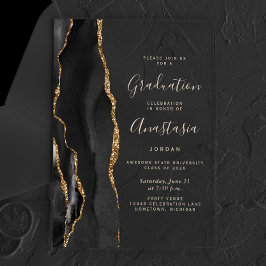 2025 Black Gold Agate Gold Text Abschluss Acryleinladungen