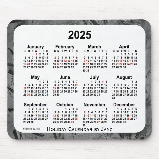 2025 Black Holiday Art Kalender von Janz Mouse Pad Mousepad (Vorne)