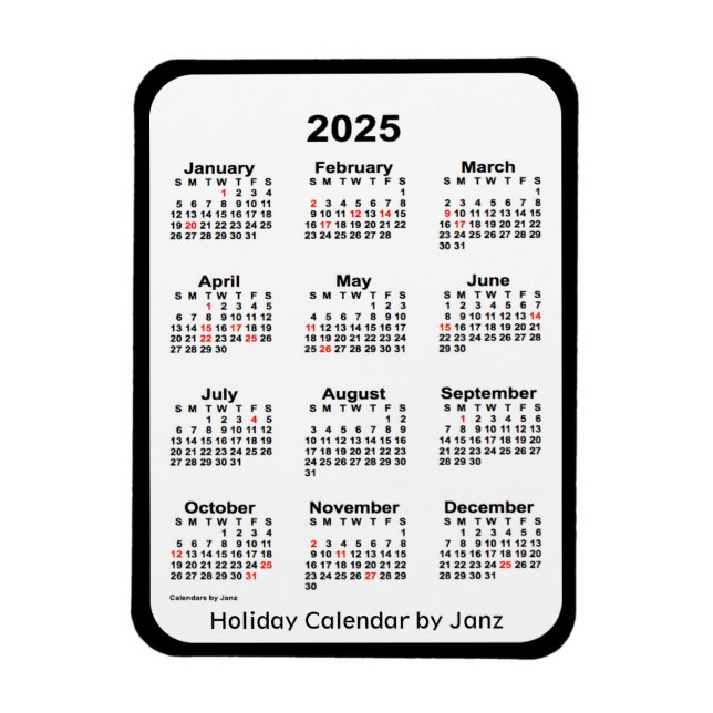 2025 Black Holiday Calendar von Janz Magnet (Vertikal)
