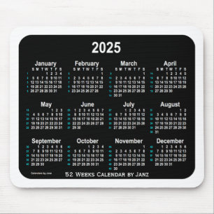 2025 Black Neon 52 Weeks Calendar von Janz Mousepad