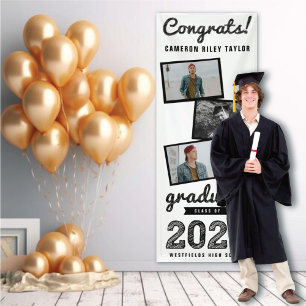 2025 Black Sketch 3 Foto Collage Graduation Party Banner