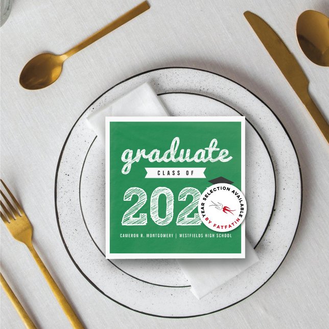 2025 Bold Sketch Green Modern Graduation Party Serviette (2026 Bold Gold Sketch Graduate On Green Modern Graduation Party Paper Napkins @ color_therapy)