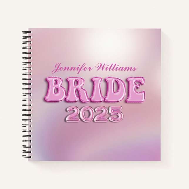2025 bride Retro-rosa Drehbuch personalisiert Notizbuch (Vorderseite)