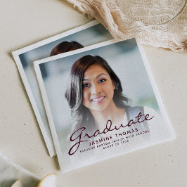 2025 Burgund Script Foto Graduation Party Serviette