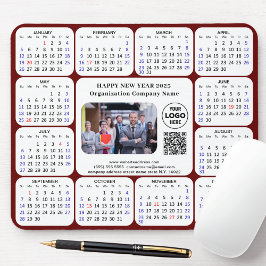 2025 Calendar Business Foto Logo QR Modern Red Mousepad
