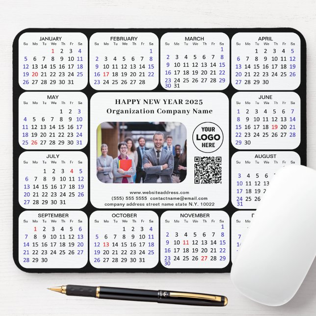 2025 Calendar Business Foto Logo QR Modernes Schwa Mousepad (Von Creator hochgeladen)