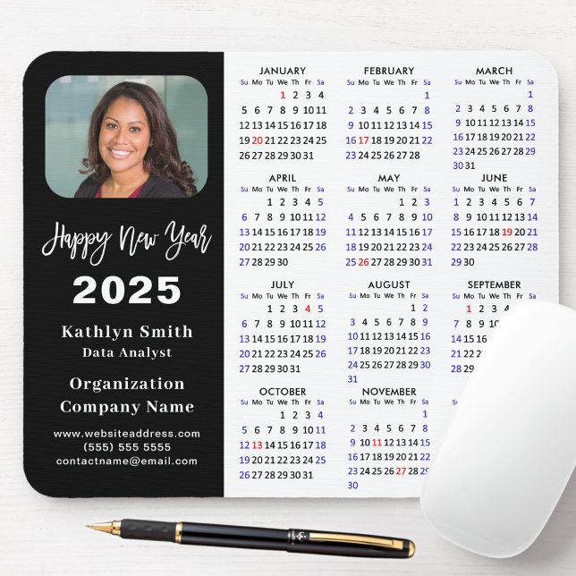 2025 Calendar Business Foto Modernes Black Simple Mousepad (Von Creator hochgeladen)