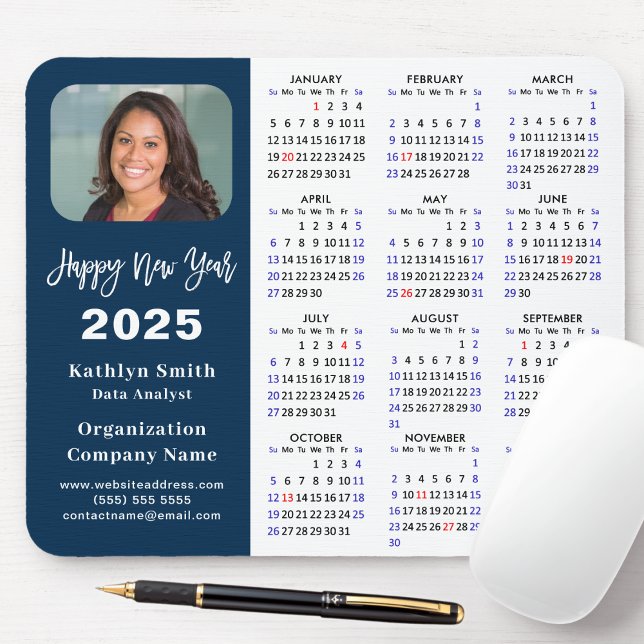2025 Calendar Business Foto Modernes Blue Einfach Mousepad (Von Creator hochgeladen)