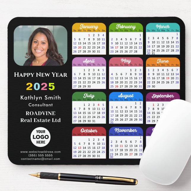 2025 Calendar Business Foto Modernes Schwarz Mousepad (Von Creator hochgeladen)