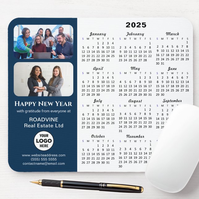 2025 Calendar Business-Logo 2 Foto Modern Blue Mousepad (Von Creator hochgeladen)