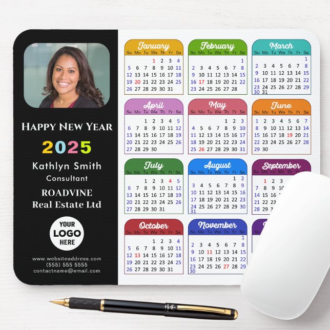 2025 Calendar Business-Logo Moderne Schwarze Farbe Mousepad (Von Creator hochgeladen)