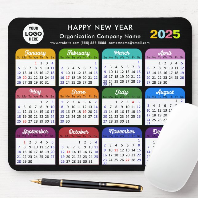 2025 Calendar Business-Logo Moderne Schwarze Farbe Mousepad (Von Creator hochgeladen)
