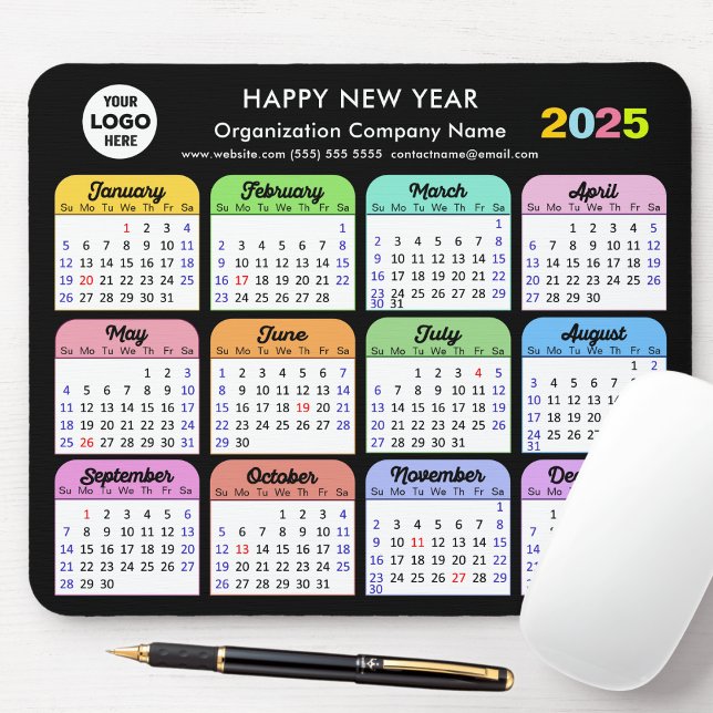 2025 Calendar Business-Logo Moderne Schwarze Farbe Mousepad (Von Creator hochgeladen)