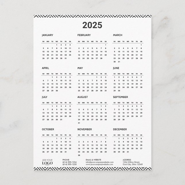 2025 Calendar Business-Logo Modernes Minimalistisc Postkarte (Vorderseite)