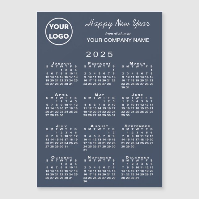 2025 Calendar Business Logo Navy Holiday Magnet (Vorderseite)