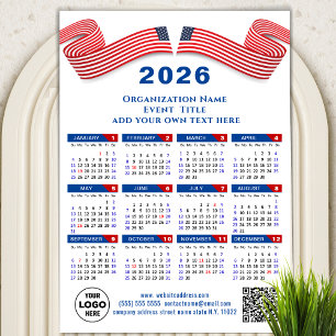 2025 Calendar Business Logo QR Code Blue Magnetic Magnetkarte