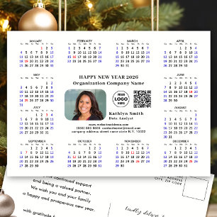 2025 Calendar Business-Logo QR Modernes Schwarzes  Feiertagspostkarte