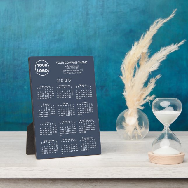 2025 Calendar Business-Logo Text Navy Blue Desktop Fotoplatte (Seite)