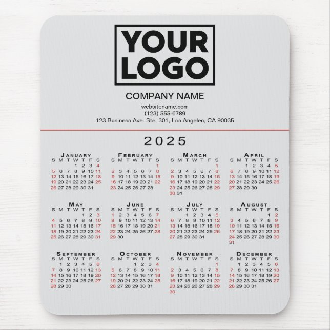 2025 Calendar Business-Logo und Text auf Grau Mousepad (Vorne)