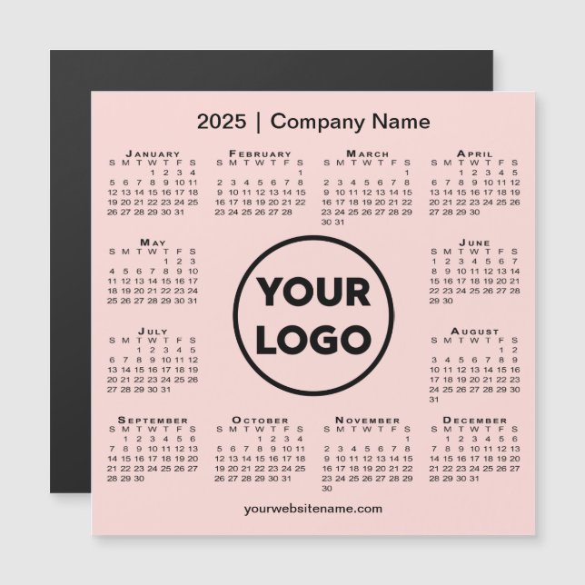 2025 Calendar Company Logo auf Coral Pink Magnet (Vorne/Hinten)