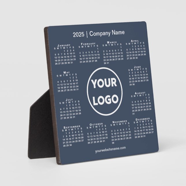 2025 Calendar Company Logo Navy Blue Business Fotoplatte (Vorderseite)
