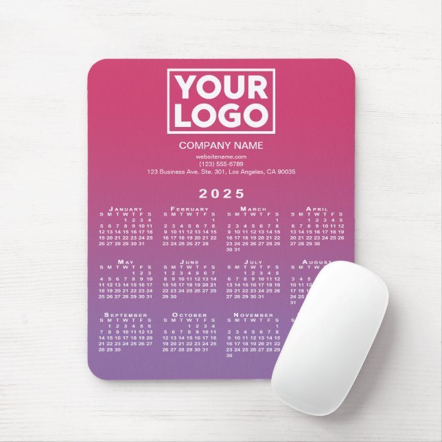 2025 Calendar Company Logo rosa bis Lila Mousepad (Mit Mouse)