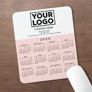2025 Calendar Company Logo und Text Rosa Weiß Mousepad