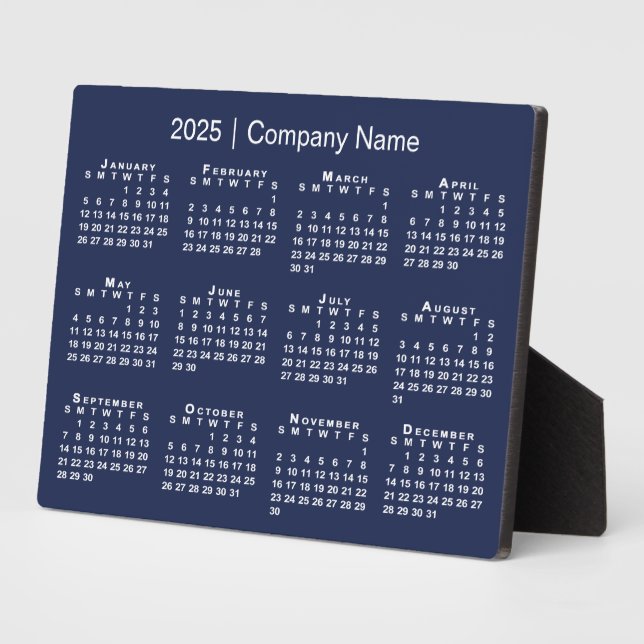 2025 Calendar Company Name Navy Blue Desktop Fotoplatte (Seite)