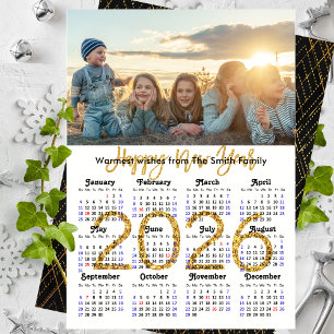 2025 Calendar Gold Glitzer Script Minimalistisches Feiertagskarte