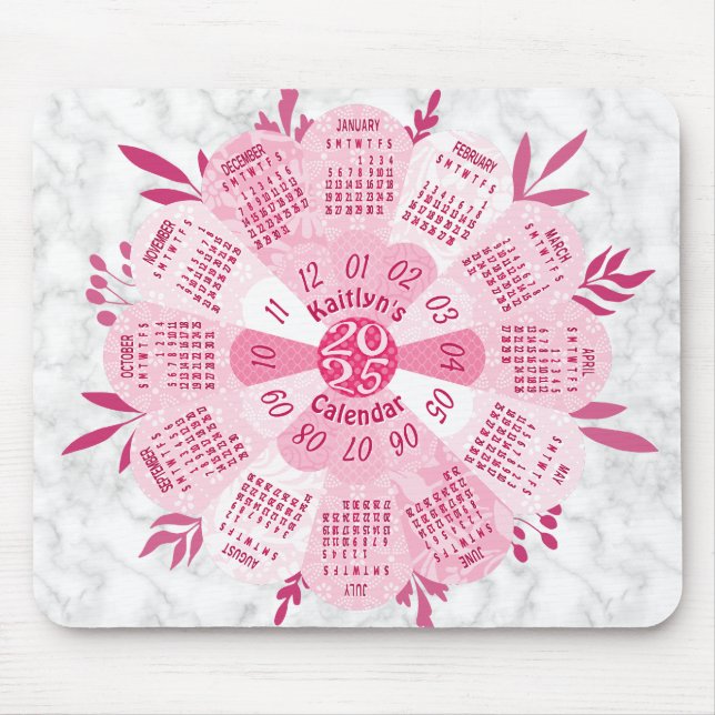 2025 Calendar Individuelle Name Boho Hübsch Pink B Mousepad (Vorne)