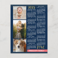 2025 Calendar Navy Koral Gold Familie Foto Collage
