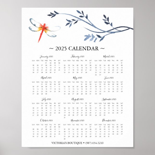 2025 Calendar Red Dragonfly Business Promo Poster (Vorne)