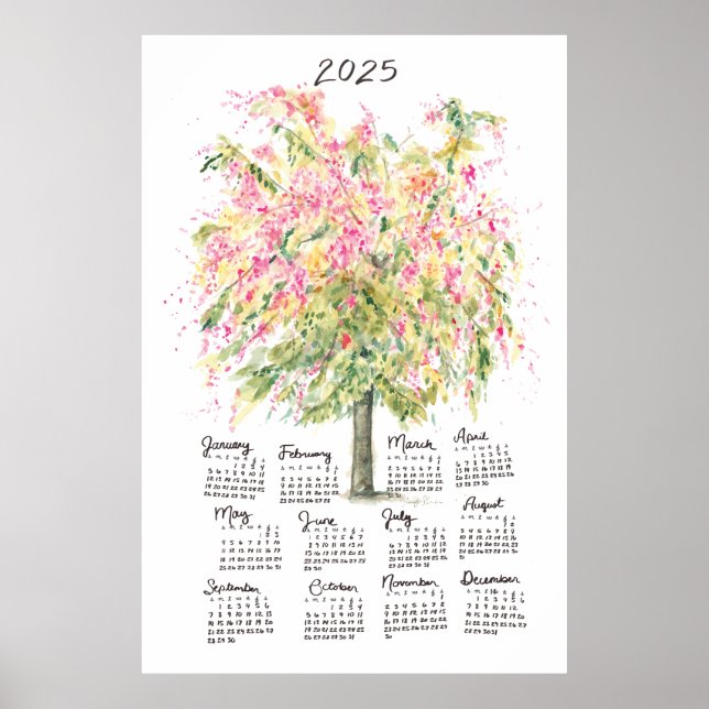 2025 Calendar Tall Aquarellbrunnendusche Poster (Vorne)