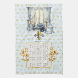 2025 Calendar Towel Blue Lilie Parisian Geschirrtuch