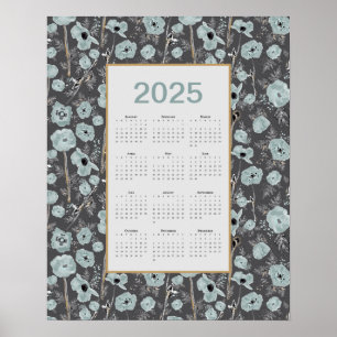 2025 Calendar Volljährig Blaue Graue Pflaumen Poster