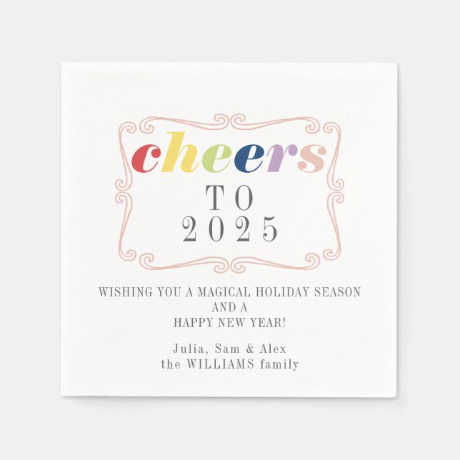 2025 Cheers Modern Retro Holiday Happy New Year Serviette (Vorderseite)