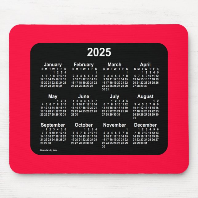 2025 Cherry Red Neon Calendar von Janz Mouse Pad Mousepad (Vorne)