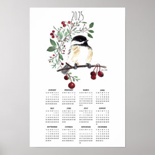2025 Chickadee Berry Branch Poster-Kalender Poster