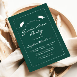 2025 Classic Green White Border Graduation Party Einladung