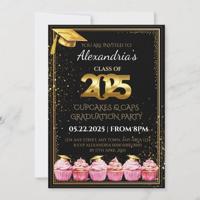 2025 Cupcakes & Caps Abschluss Einladung (Vorderseite)