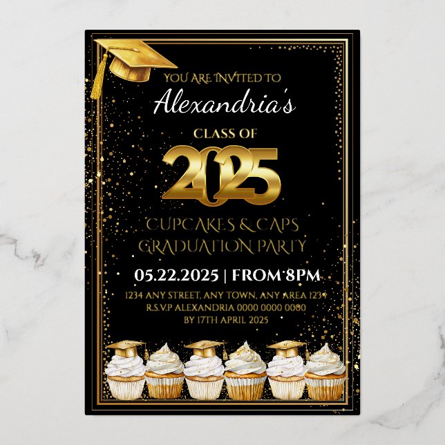 2025 Cupcakes & Caps Abschluss Einladung (Vorderseite)