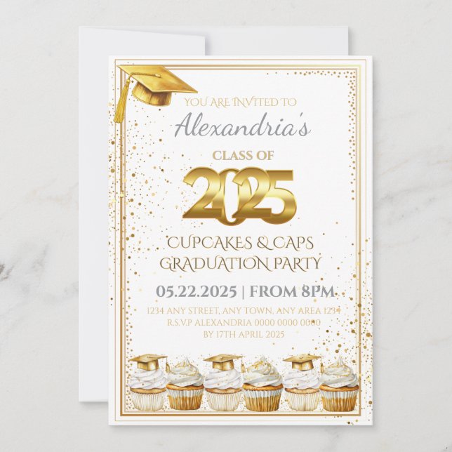 2025 Cupcakes & Caps Abschluss Einladung (Vorderseite)